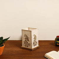 Flower Art Work Candle Shade with Wooden Base