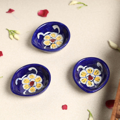 Original Blue Pottery Ceramic Diyas (Set of 4)