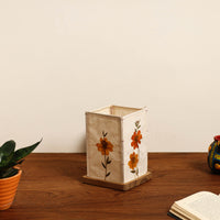 Cosmos Flower Art Work Candleshade with Wooden Base