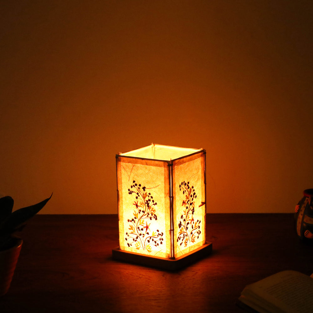 Flower Art Work Candle Shade with Wooden Base