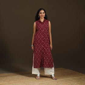 Pochampally Ikat Cotton Sleeveless Straight Long Kurta for Women 47