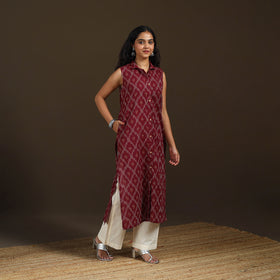 Pochampally Ikat Cotton Sleeveless Straight Long Kurta for Women 47