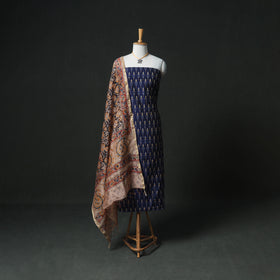Pochampally Ikat Handloom Mercerised Cotton Unstitched Dress Material: Kurta & Dupatta with Jewellery 17