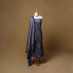Woolen Ajrakh Hand Block Print Unstitched Dress Material: Kurta, Bottom with Dupatta 37