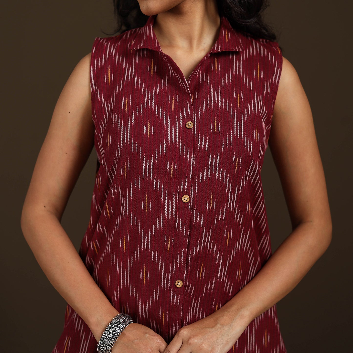 Pochampally Ikat Cotton Sleeveless Straight Long Kurta for Women 47