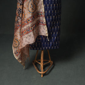 Pochampally Ikat Handloom Mercerised Cotton Unstitched Dress Material: Kurta & Dupatta with Jewellery 17