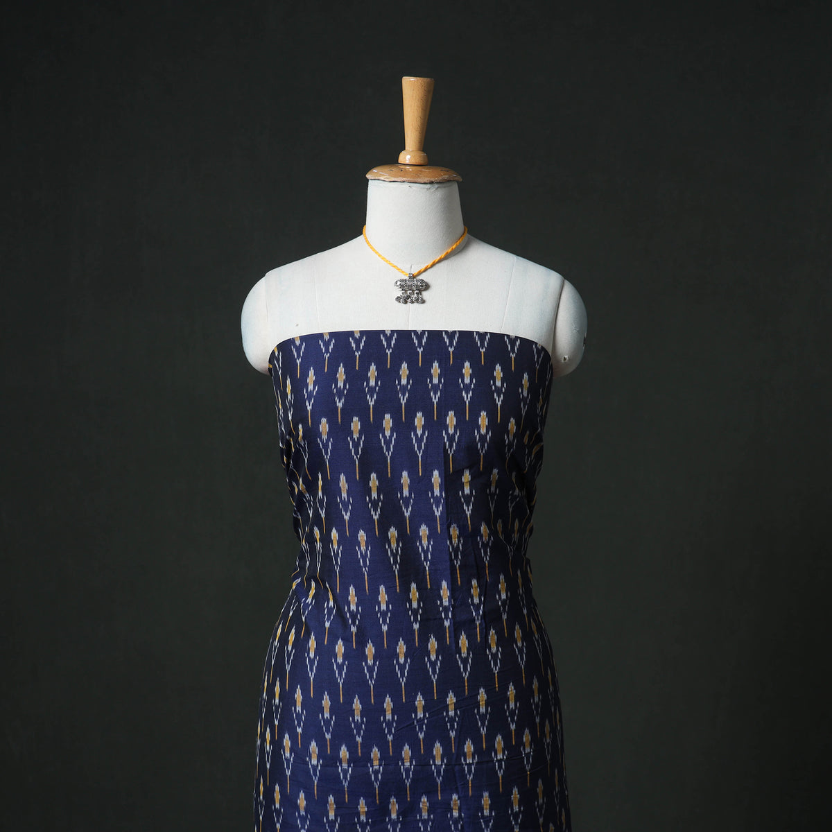 Pochampally Ikat Handloom Mercerised Cotton Unstitched Dress Material: Kurta & Dupatta with Jewellery 17