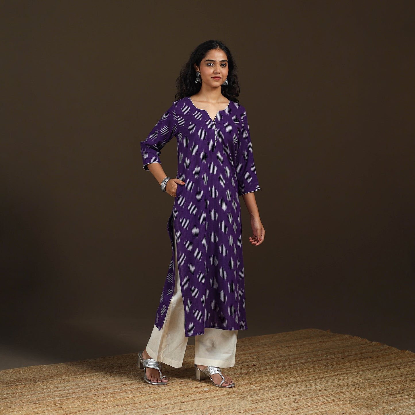 Pochampally Ikat Cotton Straight Long Kurta for Women 35