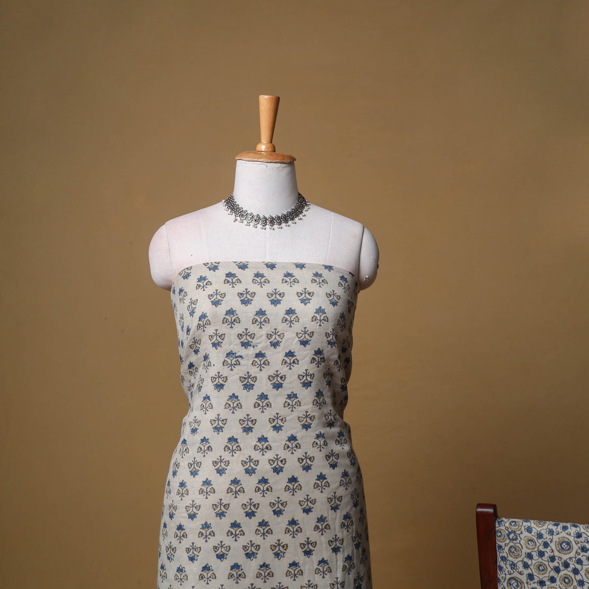 Woolen Ajrakh Hand Block Print Unstitched Dress Material: Kurta, Bottom with Dupatta 38