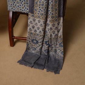 Woolen Ajrakh Hand Block Print Unstitched Dress Material: Kurta, Bottom with Dupatta 38