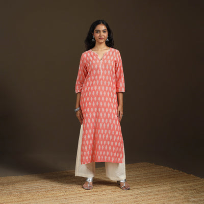Sequin Work Pochampally Ikat Cotton Straight Long Kurta for Women 30