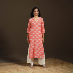 Sequin Work Pochampally Ikat Cotton Straight Long Kurta for Women 30