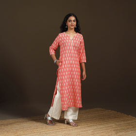 Sequin Work Pochampally Ikat Cotton Straight Long Kurta for Women 30