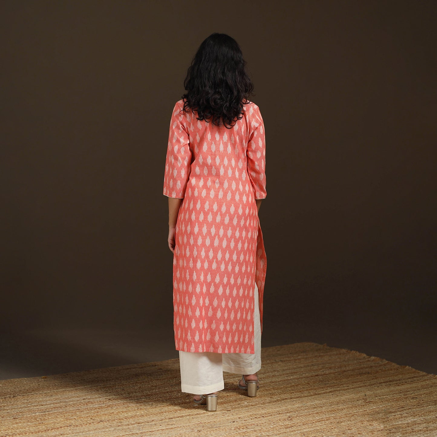 Sequin Work Pochampally Ikat Cotton Straight Long Kurta for Women 30