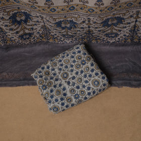 Woolen Ajrakh Hand Block Print Unstitched Dress Material: Kurta, Bottom with Dupatta 38