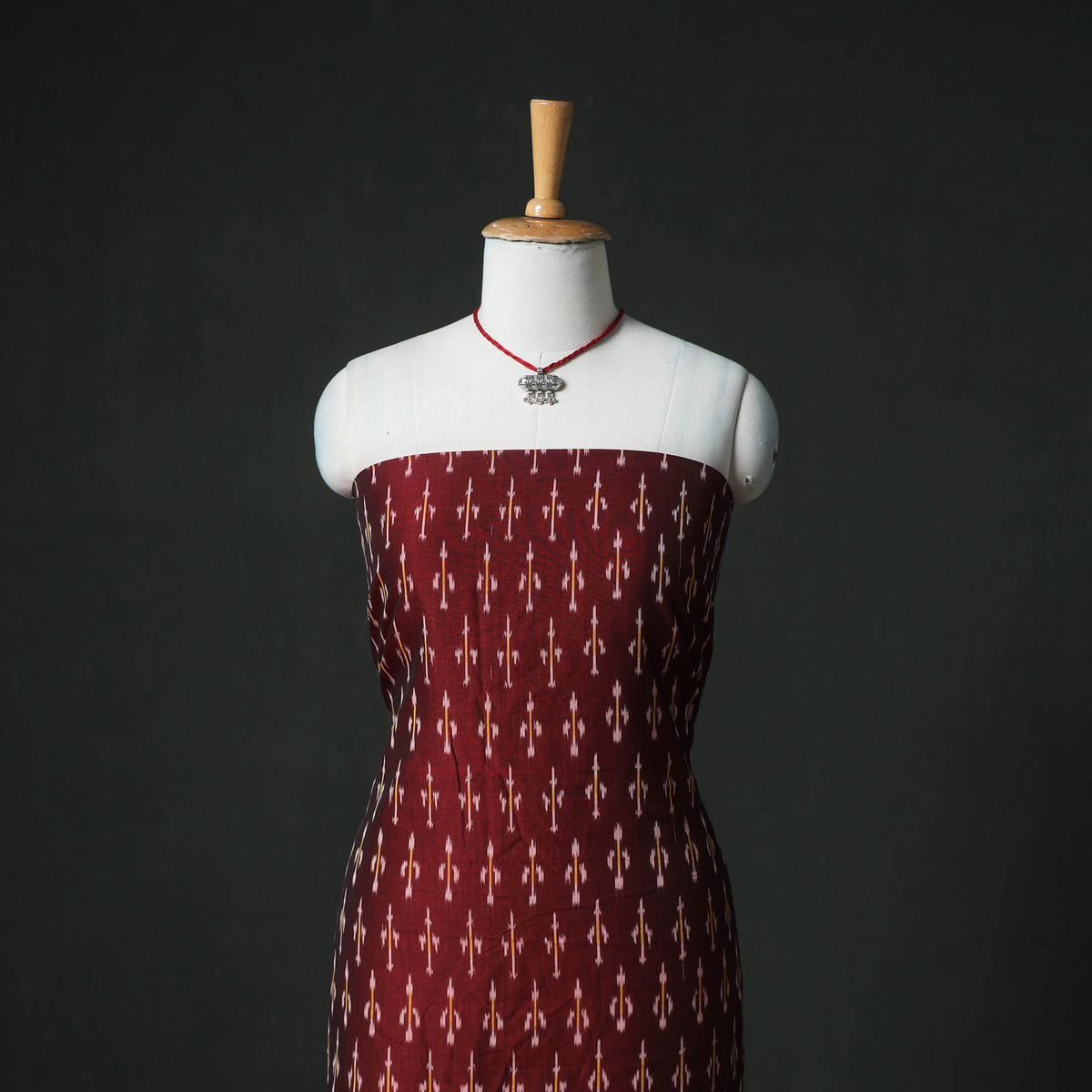 Pochampally Ikat Mercerised Cotton Unstitched Dress Material: Kurta & Dupatta with Jewellery 18