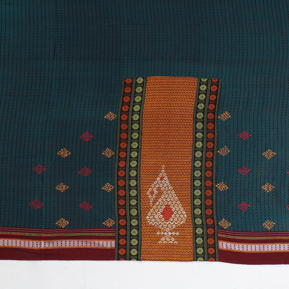 Green - Kasuti Embroidery Unstitched Khun Silk Cotton Blouse Piece