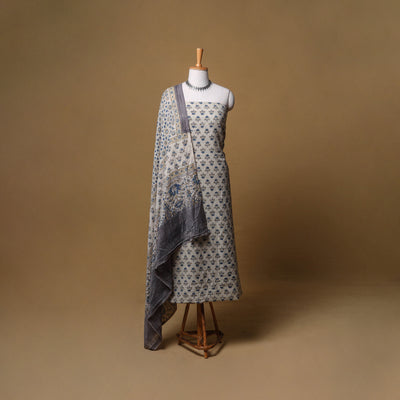 Woolen Ajrakh Hand Block Print Unstitched Dress Material: Kurta, Bottom with Dupatta 38