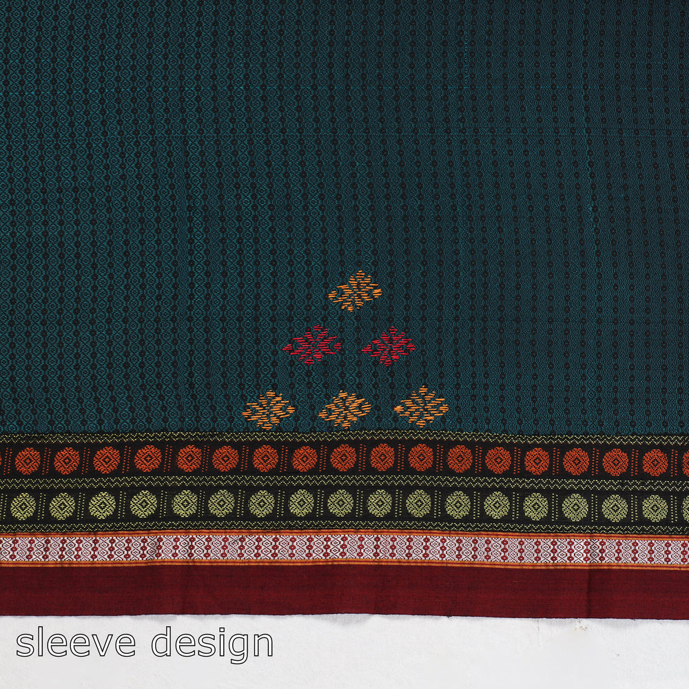 Green - Kasuti Embroidery Unstitched Khun Silk Cotton Blouse Piece