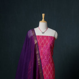 Lucknowi Chikankari Hand Work Unstitched Dress Material: Kurta & Dupatta with Jewellery 56