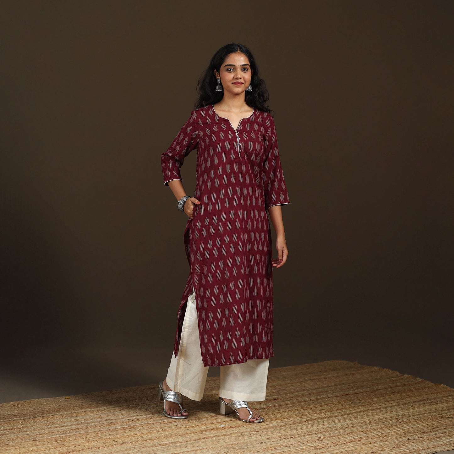 Pochampally Ikat Cotton Straight Long Kurta for Women 33
