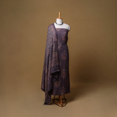 Woolen Ajrakh Hand Block Print Unstitched Dress Material: Kurta, Bottom with Dupatta 39