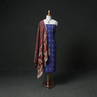 Pochampally Ikat Cotton Unstitched Dress Material: Kurta & Dupatta with Jewellery 19