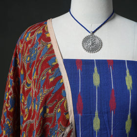 Pochampally Ikat Cotton Unstitched Dress Material: Kurta & Dupatta with Jewellery 19