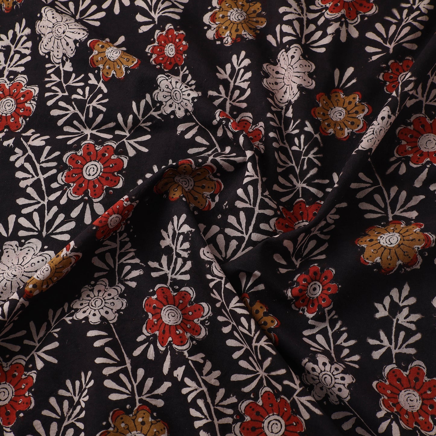 Black - Bagru Dabu Print Fabric in Cotton 05