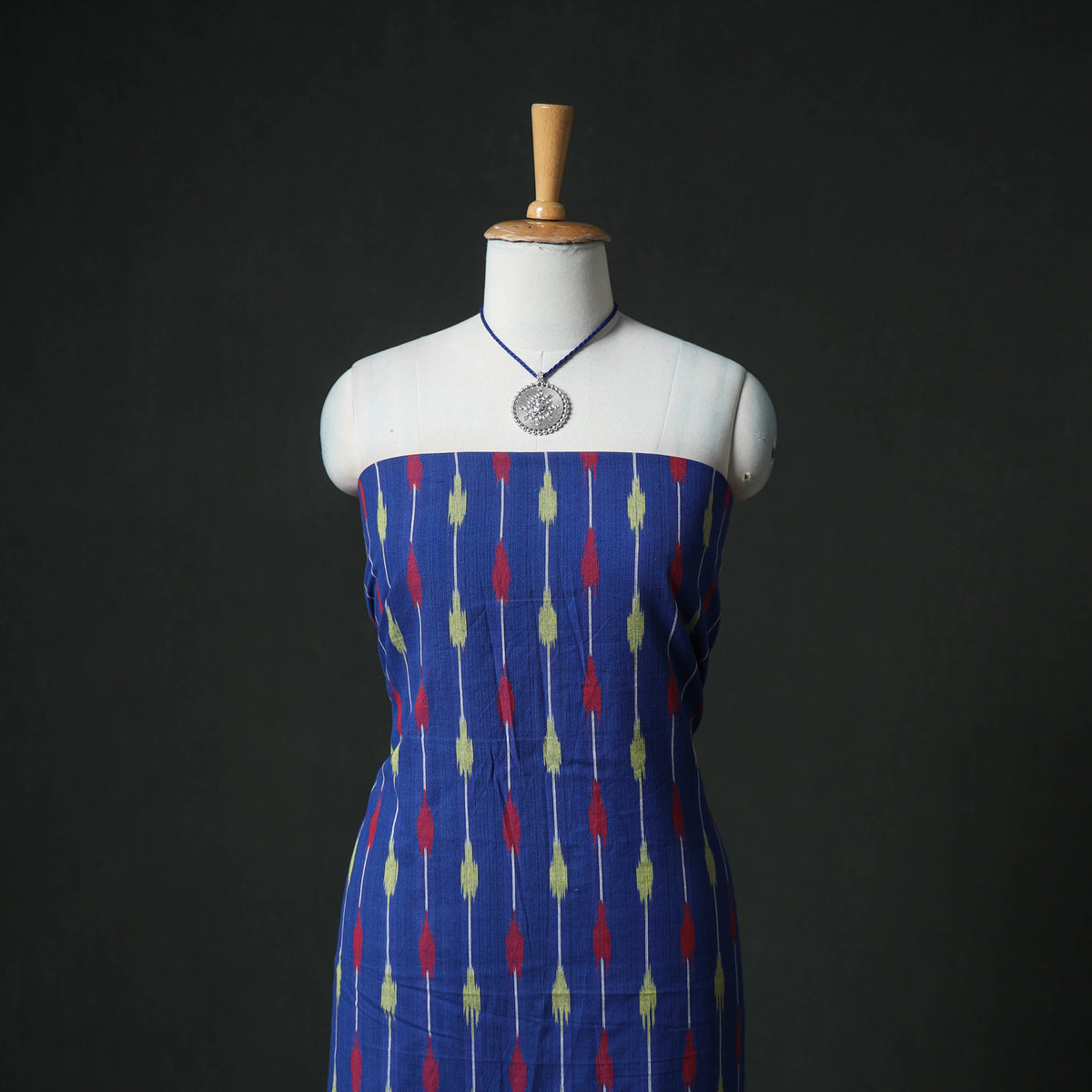 Pochampally Ikat Cotton Unstitched Dress Material: Kurta & Dupatta with Jewellery 19