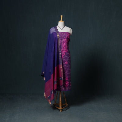 Lucknowi Chikankari Hand Work Unstitched Dress Material: Kurta & Dupatta with Jewellery 57