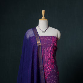 Lucknowi Chikankari Hand Work Unstitched Dress Material: Kurta & Dupatta with Jewellery 57