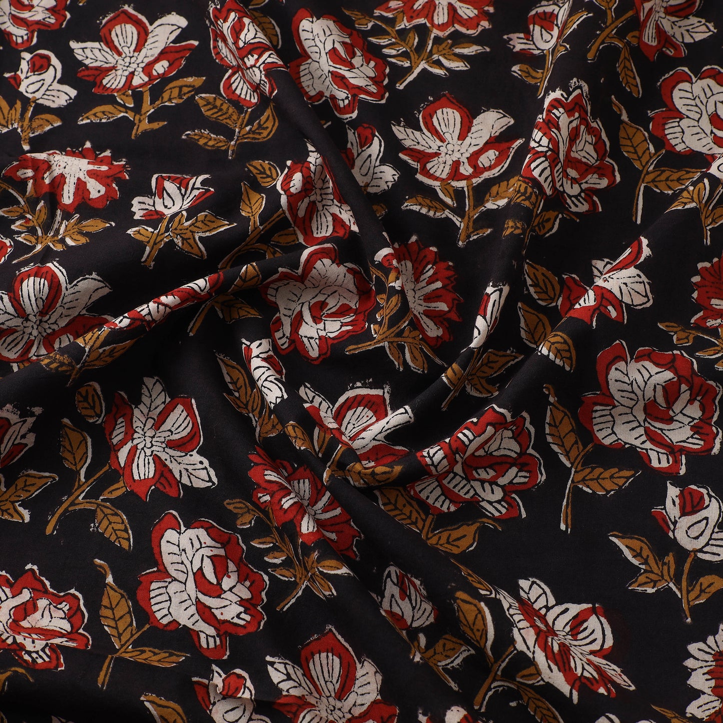 Black - Bagru Dabu Print Fabric in Cotton 07