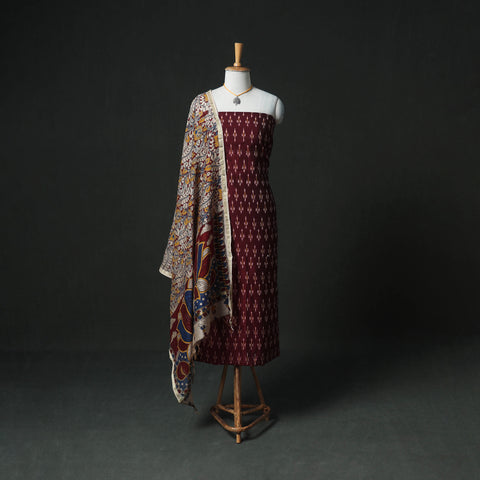 Pochampally Ikat Mercerised Cotton Unstitched Dress Material: Kurta & Dupatta with Jewellery 20
