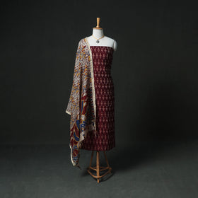 Pochampally Ikat Mercerised Cotton Unstitched Dress Material: Kurta & Dupatta with Jewellery 20