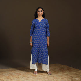 Sequin Work Pochampally Ikat Cotton Straight Long Kurta for Women 28