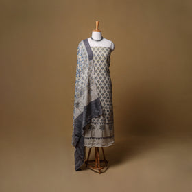Beige - Woolen Ajrakh Hand Block Print Unstitched Dress Material: Kurta, Bottom with Dupatta 42