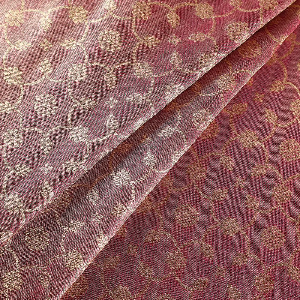 Pink - Tissue Zari Jaal Cutwork Banarasi Silk Fabric 10