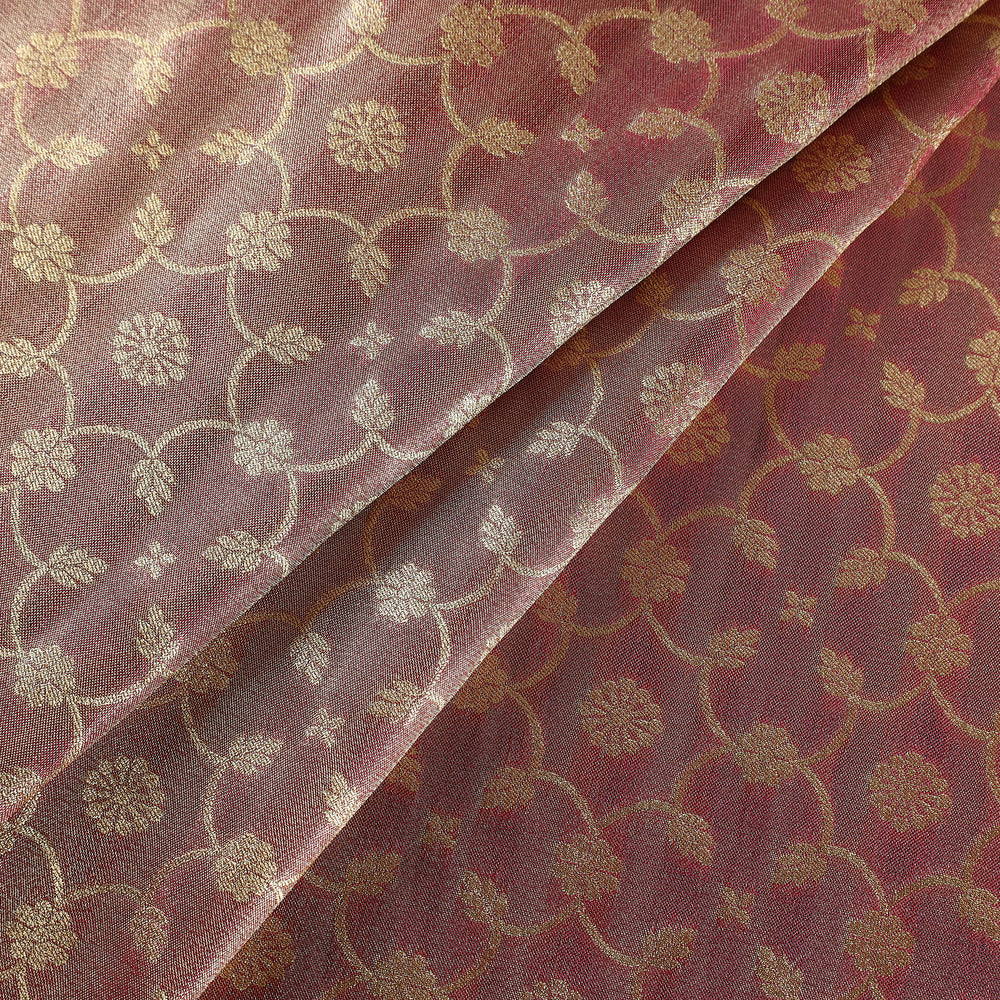 Pink - Tissue Zari Jaal Cutwork Banarasi Silk Fabric 06