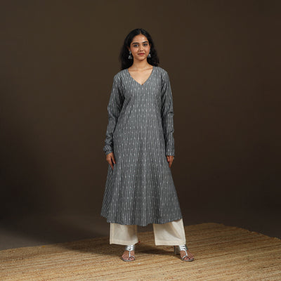 Pochampally Ikat Cotton A-Line Long Kurta for Women 14