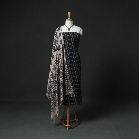 Pochampally Ikat Mercerised Cotton Unstitched Dress Material: Kurta & Dupatta with Jewellery 21