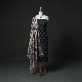 Pochampally Ikat Mercerised Cotton Unstitched Dress Material: Kurta & Dupatta with Jewellery 21