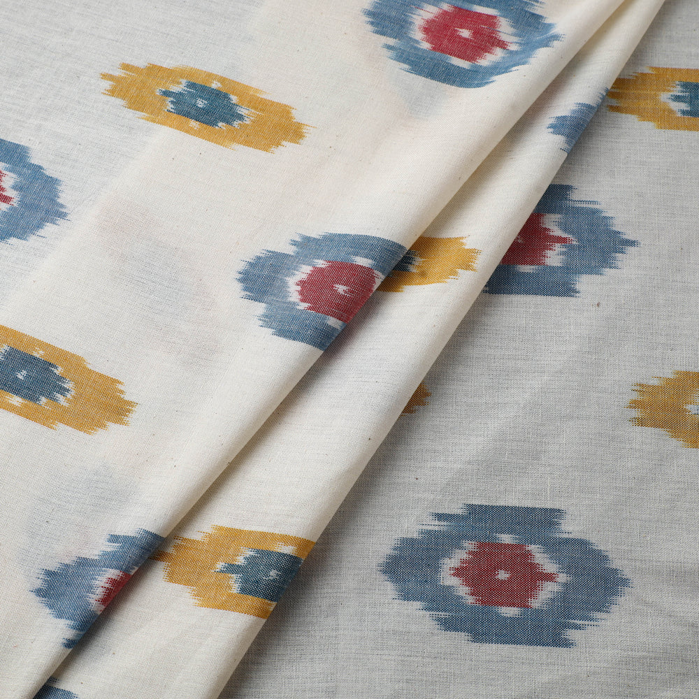 White - Pure Cotton Pochampally Ikat Fabric 01