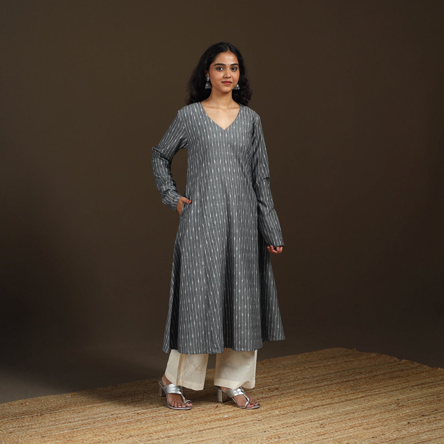 Pochampally Ikat Cotton A-Line Long Kurta for Women 14