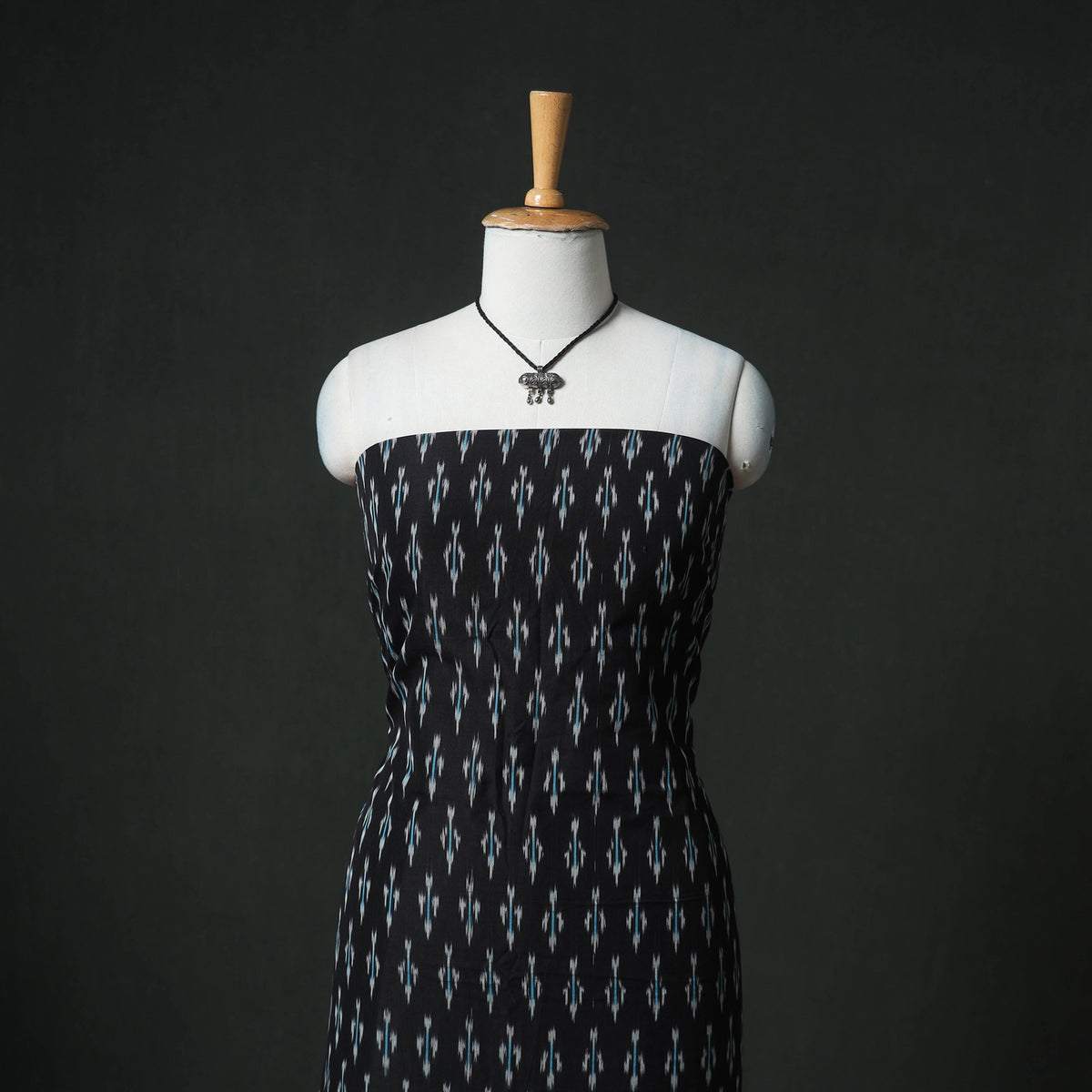 Pochampally Ikat Mercerised Cotton Unstitched Dress Material: Kurta & Dupatta with Jewellery 21