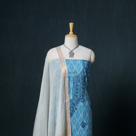 Lucknowi Chikankari Hand Work Unstitched Dress Material: Kurta & Dupatta with Jewellery 58