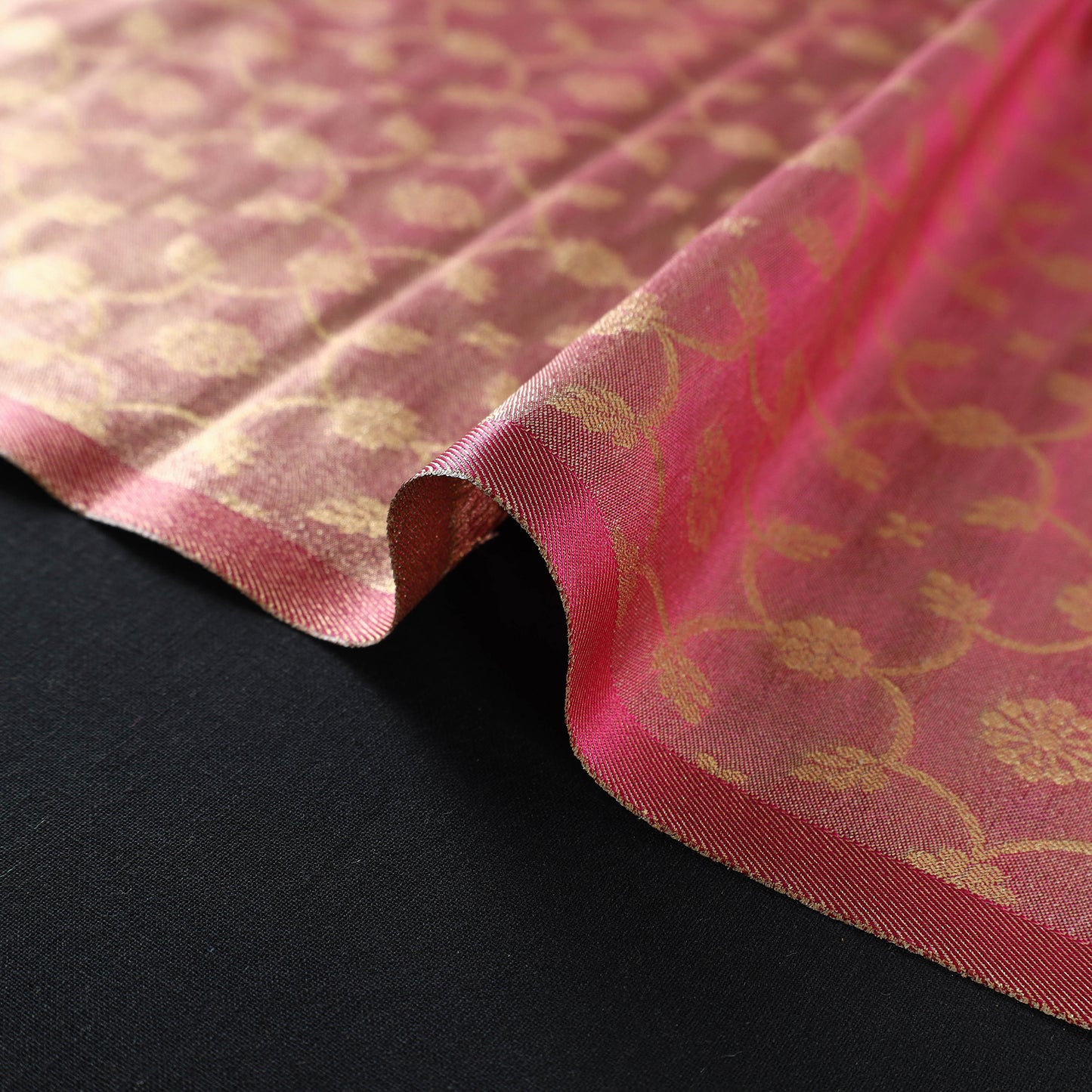 Pink - Tissue Zari Jaal Cutwork Banarasi Silk Fabric 06