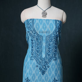 Lucknowi Chikankari Hand Work Unstitched Dress Material: Kurta & Dupatta with Jewellery 58