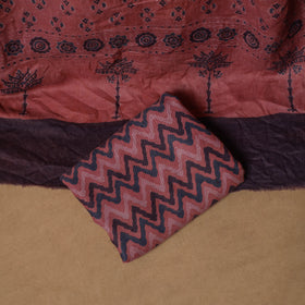 Woolen Ajrakh Hand Block Print Unstitched Dress Material: Kurta, Bottom with Dupatta 43