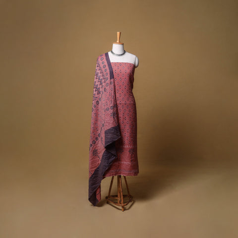 Woolen Ajrakh Hand Block Print Unstitched Dress Material: Kurta, Bottom with Dupatta 43